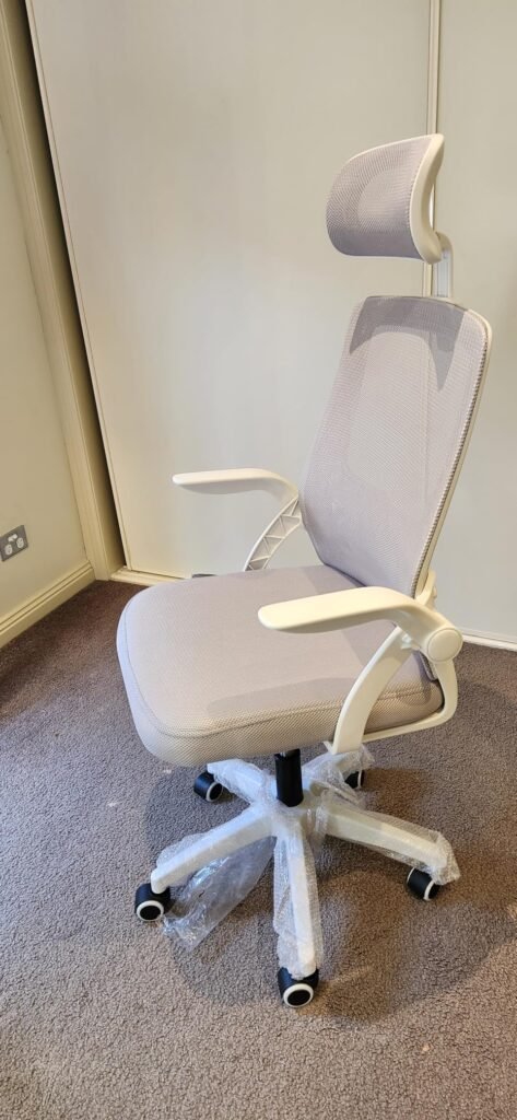 view of unboxed alfordson oikiture office chair from bunnings australia under $200 tried and tested for several week unboxing purchased package arrival at home testing experience